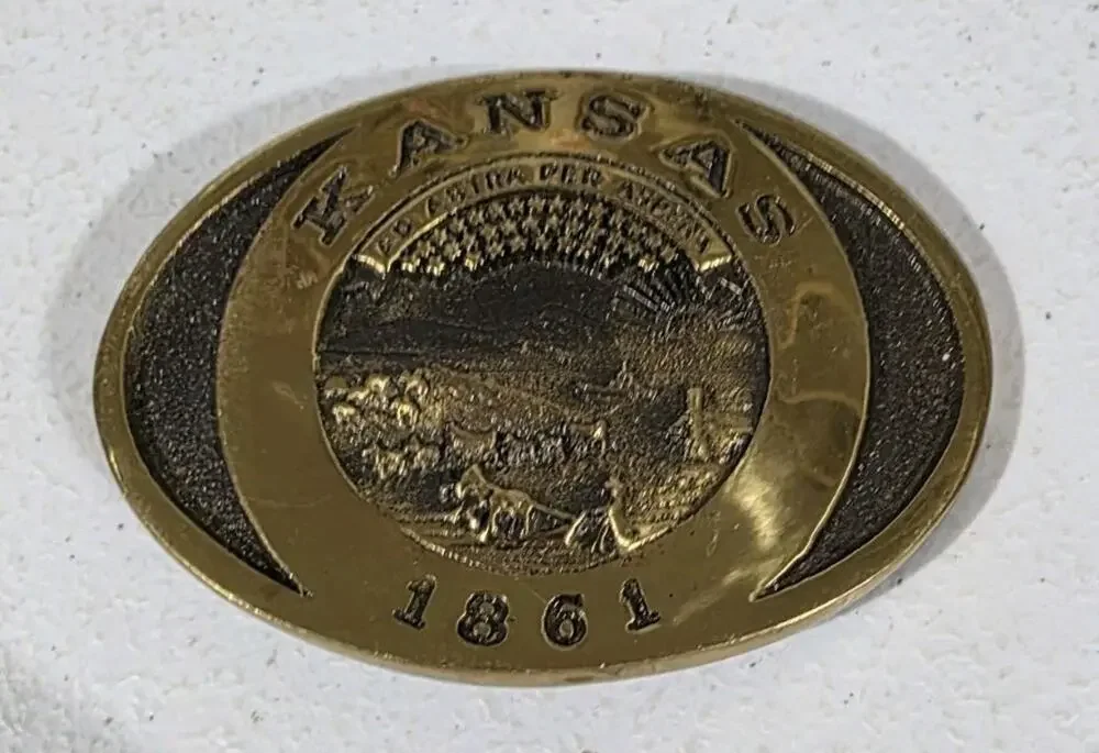 Vintage KANSAS 1861 Heritage Mint Belt Buckle Brass Registered Collection